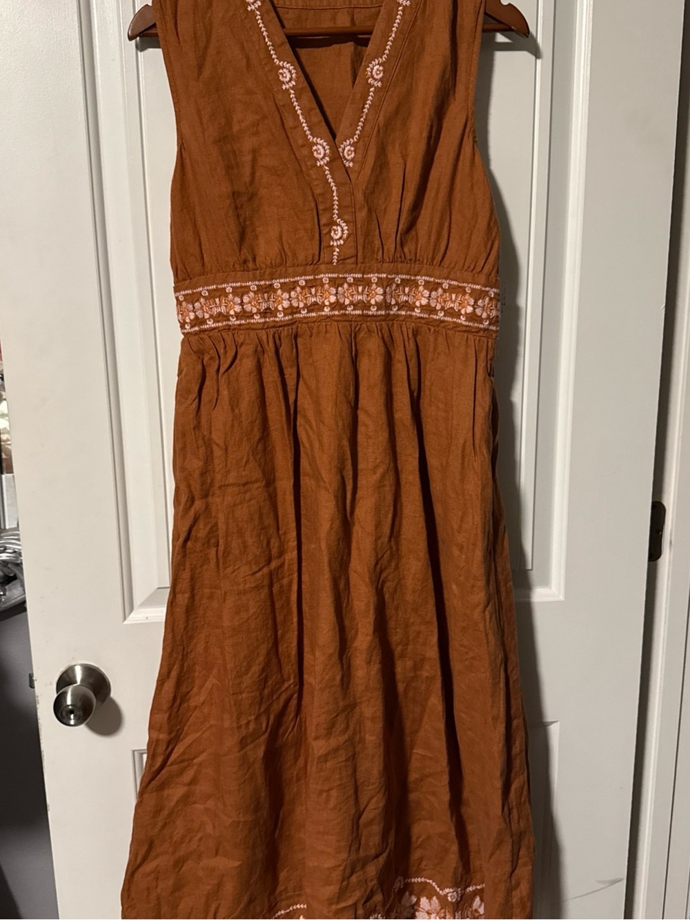 Spartina 449 Daufuskie Island Women’s Rust 100% Linen Embroidered Dress S NWT